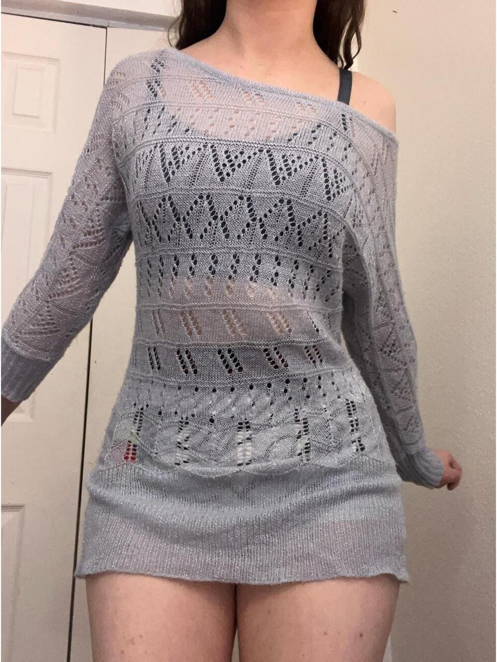 light blue fitted sweater